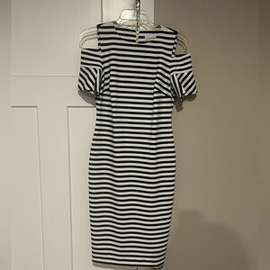 Calvin Klein Black and White Striped Midi Dress